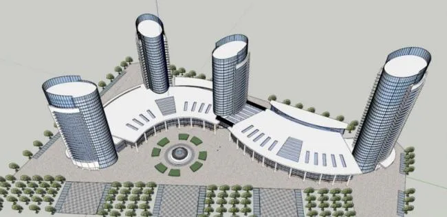 Sketchup Complex Model | Hotel Office Building Conference Center Complex, Super High rise, Modern Style