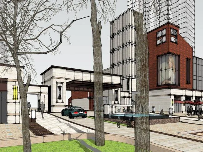 Sketchup Business Model | Multi story Commercial Street, Modern Style