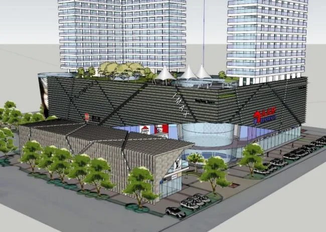 Modern Mixed-Use Design: High-Rise Residential with Ground-Floor Commercial Spaces in SketchUp