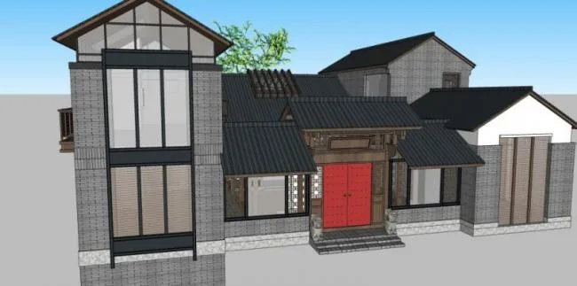 Sketchup Residential Model | Multi story Residence, Courtyard, Chinese Style
