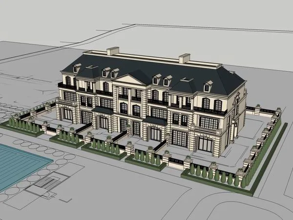 Sketchup Residential Model | Multi story Residential Clubhouse, Classical Style