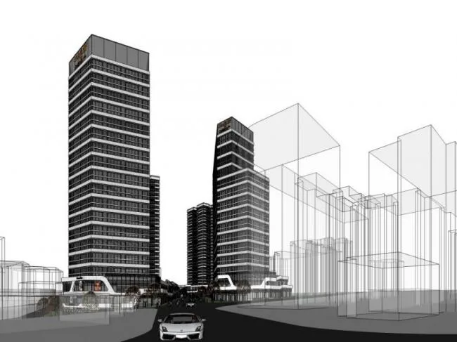 Sketchup Complex Model | High rise office building, shopping center, commercial, multi story complex, modern style