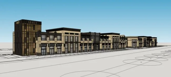 SketchUp Business Model: Multi-Story Commercial Street with Neoclassical Entrance