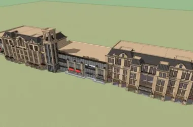 SketchUp Business Model: Multi-Story Street-Side Commercial Building in Classic French Style-BIM WORLD