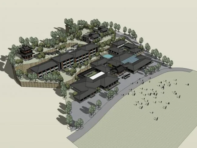 Sketchup Hotel Model | Multi story Garden Hotel, Chinese Style