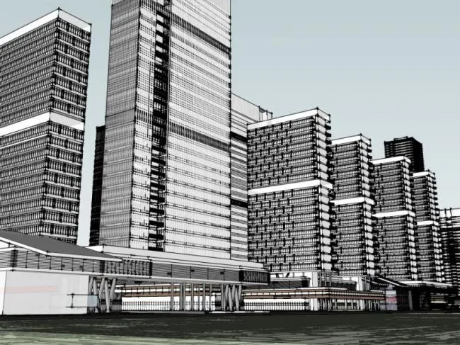 Sketchup Office Model | Super High rise, CBD Central Office Area, Modern Style