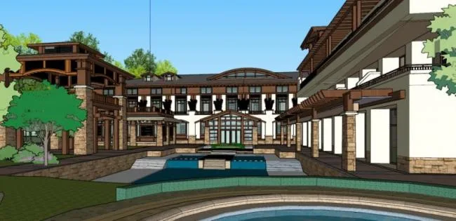 Sketchup Hotel Model | Multi story Hot Spring Hotel, New Chinese Style