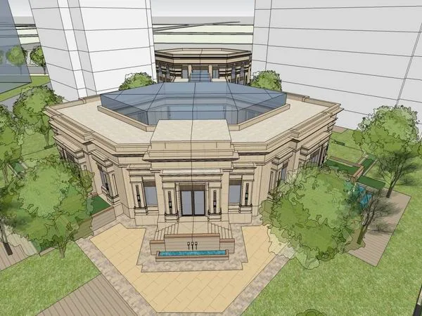 Sketchup Residential Model | Multi story Community Entrance, Classical Style