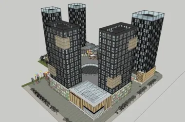 SketchUp Complex Model: Multi-Story High-Rise Office, Hotel, Shopping Center & Modern Commercial Building-BIM WORLD