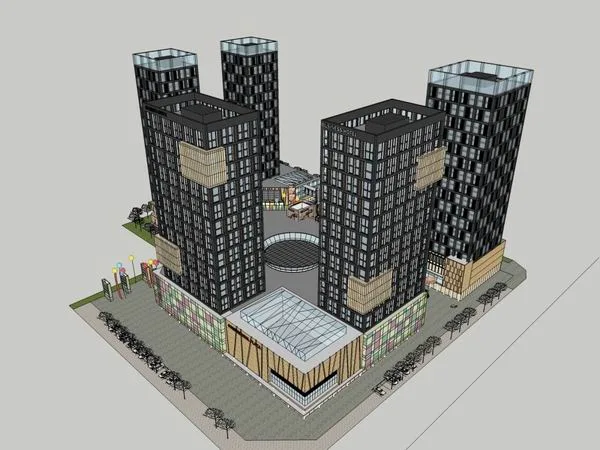 Sketchup Complex Model | Multi story High rise Complex, Office Building, Hotel, Shopping Center, Commercial, Modern Style