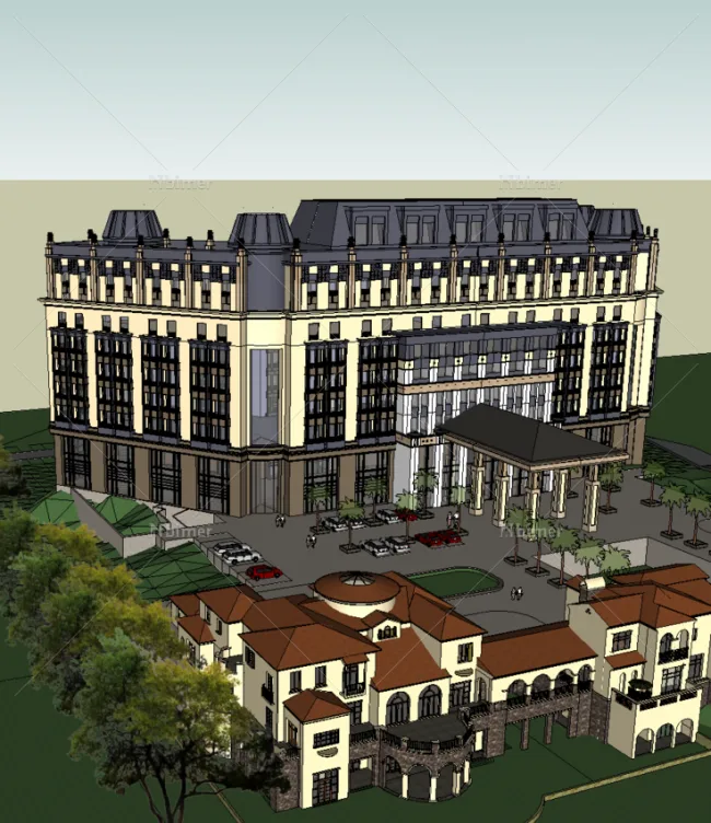 Sketchup Hotel Model | Multi story Hotel Sales Office Clubhouse, Neoclassical Style