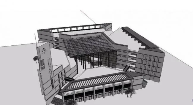 Sketchup Cultural Model | Multi story University Library, Cultural Architecture, Modern Style