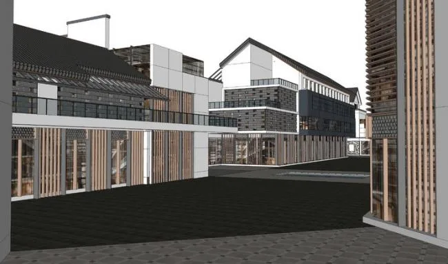 Sketchup Business Model | Commercial Street Architecture, Multi story, New Chinese Style