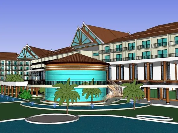 SketchUp Multi-Story Southeast Asian Resort Hotel Model