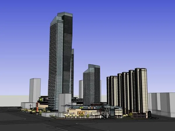 SketchUp Complex Model: Modern Super High-Rise Office, Residential, and Commercial Building
