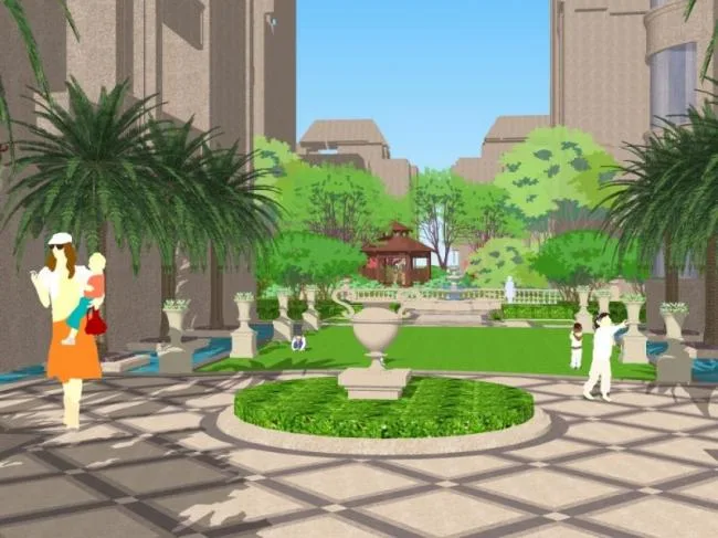 Sketchup Landscape Model | Community Landscape, European Style, Classical Style