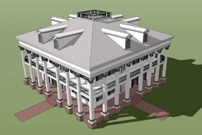 Sketchup Residential Model | Slope Top, Corridor style European style Small Building, Classical Style
