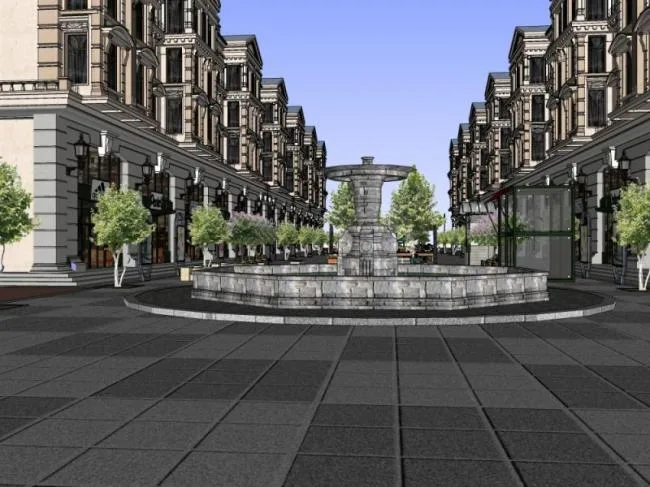 Sketchup Business Model | Multi story commercial pedestrian street, European classical style