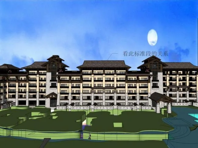 Sketchup Hotel Model | Multi story Mountain Hotel, Chinese Style