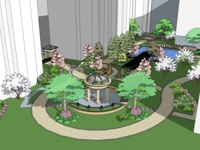 Sketchup Landscape Model | Community Landscape, Residential Landscape, Classical Style