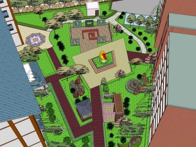 Sketchup Landscape Model | Campus Landscape, School Landscape, Modern Style