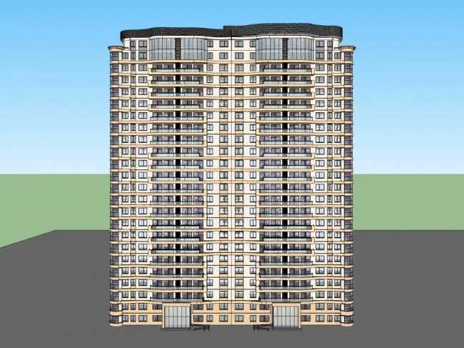 Modern 24-Story High-Rise Residential Building SketchUp Model