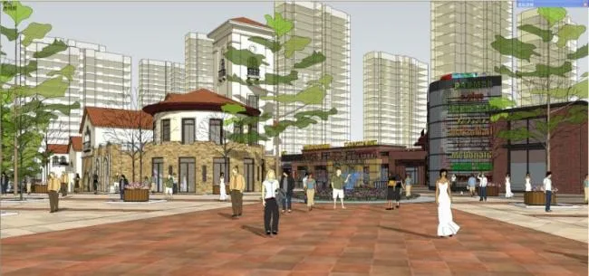Sketchup Business Model | Multi story Commercial Street, Classical Style, Spanish Style