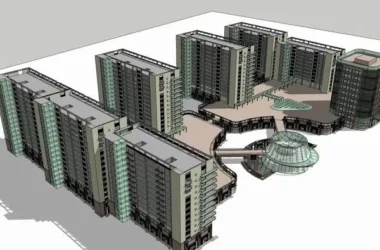 SketchUp Complex Model: Multi-Story High-Rise Office, Residential, and Commercial Building in Modern Style-BIM WORLD