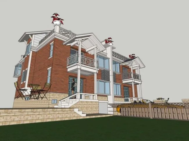 Sketchup Villa Model | Twin Villa, Modern Style