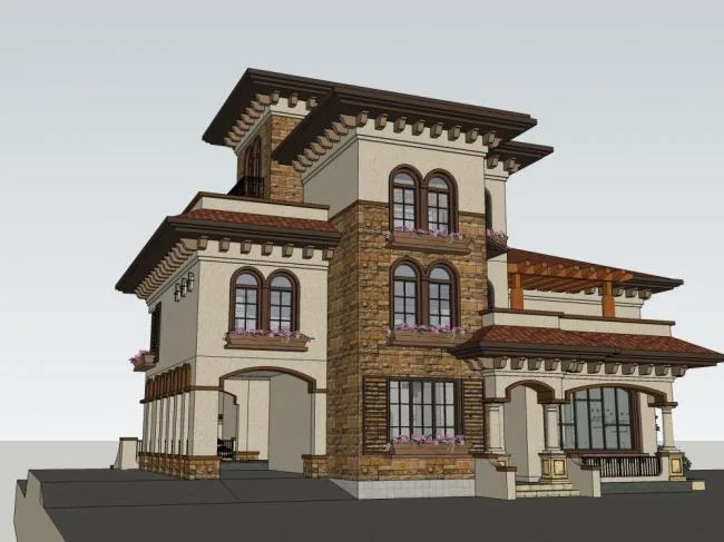 Classical Single-Family Villa Model in SketchUp