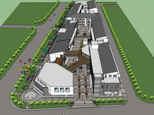 Sketchup Business Model | Multi story Commercial Pedestrian Street, Modern Style