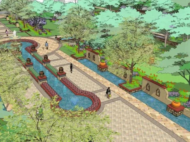 Sketchup Landscape Model | Residential Landscape in the Community, Spanish Style, Classical Style