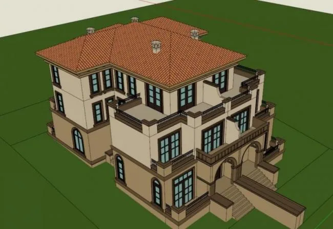 Sketchup Villa Model | Double Split Villa, Tuscan Style, Classical Style