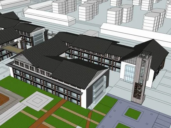 Sketchup Business Model | Multi-story commercial street, tourist architecture, classical style