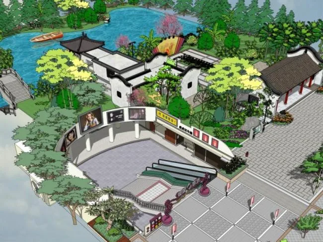 Sketchup Landscape Model | Park Landscape, New Chinese Style