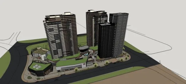 Sketchup Residential Model | High rise residential, ground floor commercial, modern style, residential building