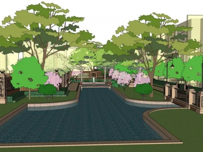 Sketchup Landscape Model | Community Landscape, Residential Landscape, Classical Style