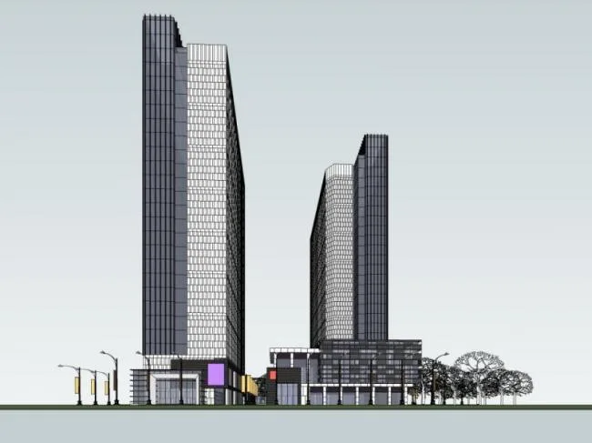 SketchUp Model of a Modern Super High-Rise Commercial Complex with Offices and Hotel