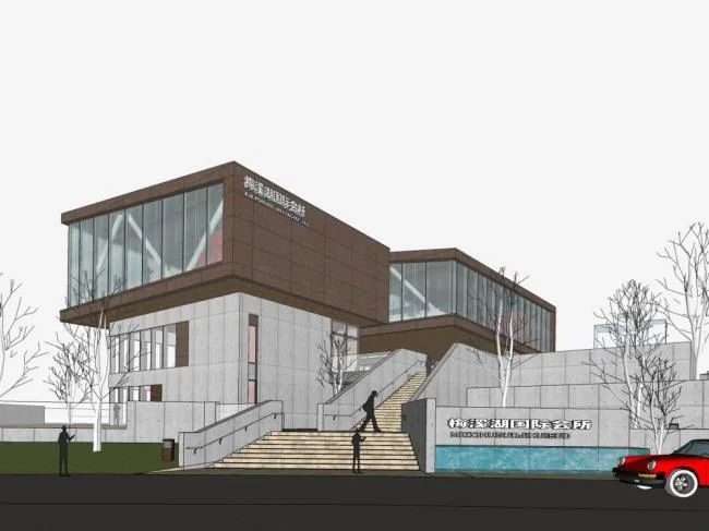 Sketchup Business Model | Multi story clubhouse, commercial building, modern style