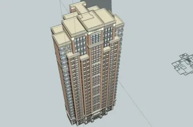 Classical 18-Story High-Rise Residential Building SketchUp Model-BIM WORLD