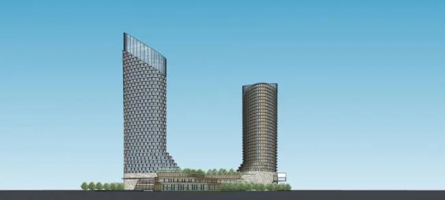 SketchUp Model of a Modern High-Rise Office Building with Hotel and Commercial Podium