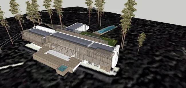 Sketchup Business Model | Small wooden house, modern style, multi story commercial, entertainment and leisure facilities