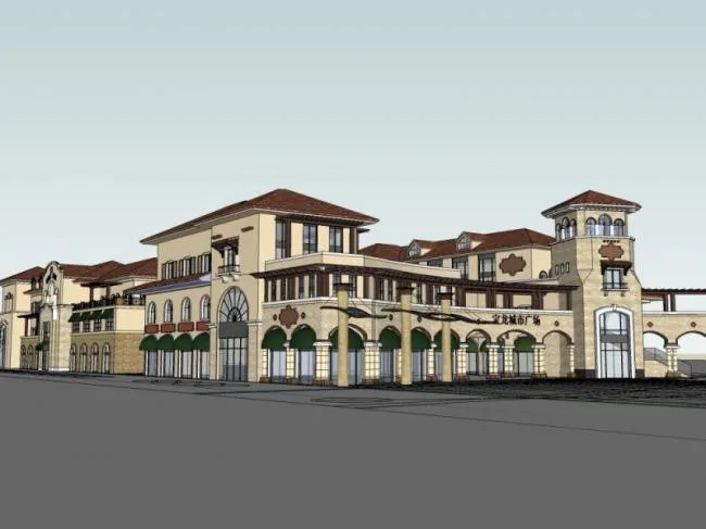 Sketchup Business Model | Low rise Commercial Street, Modern Style