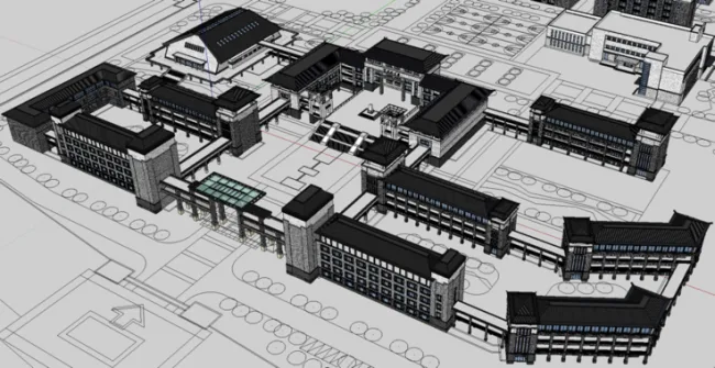 Sketchup Planning Model | Administrative and School Planning, New Chinese Style