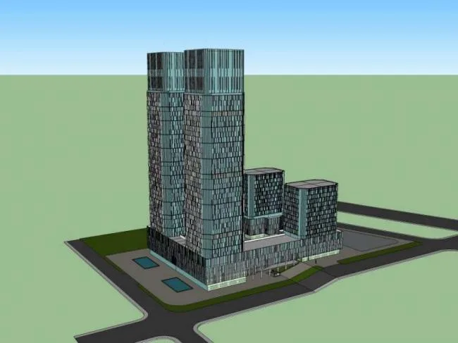Sketchup Office Model | Super high-rise office building, ground floor commercial, modern style
