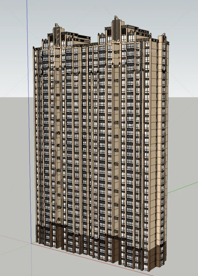 SketchUp Model of a Super High-Rise Residential Building in Classical Art Deco Style