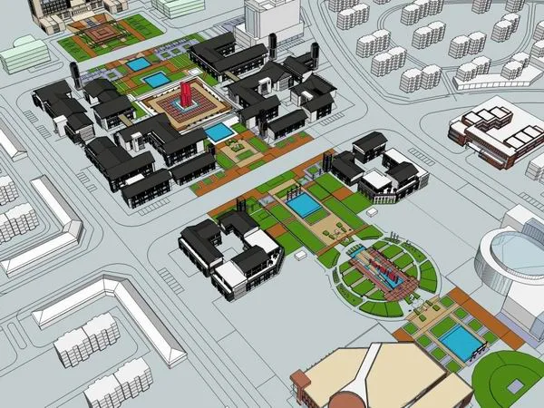 Sketchup Business Model | Multi-story commercial street, tourist architecture, classical style