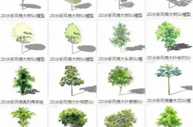 SketchUp Materials: 2D Watercolor-Style Plants and Landscape Components-BIM WORLD