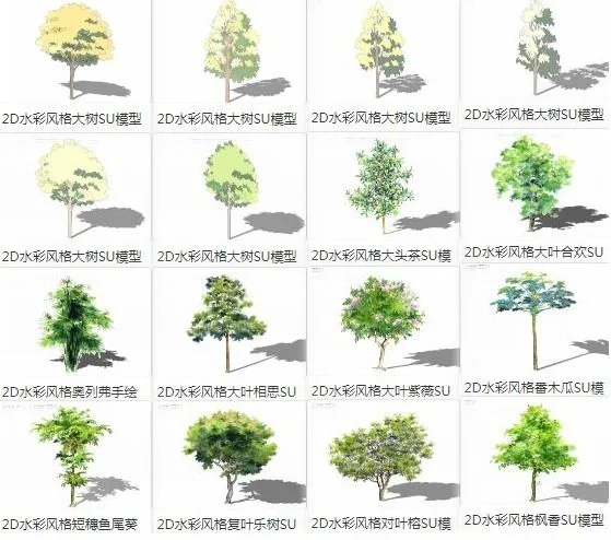 SketchUp Materials: 2D Watercolor-Style Plants and Landscape Components