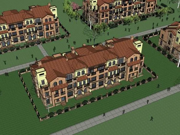SketchUp Model of a Multi-Row Tuscan Villa in Classic Style